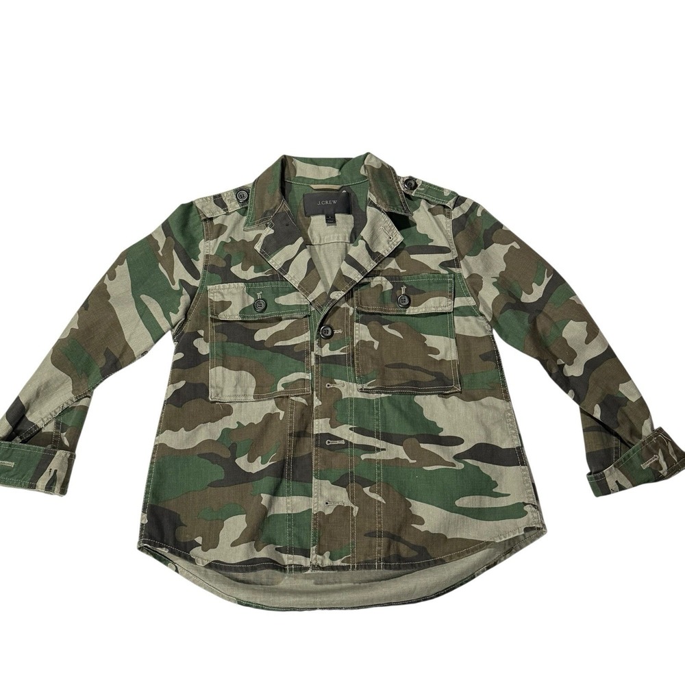 J.Crew Womens Camo Utility Jacket‎ Small Military Field Shirt Army Green Cotton
